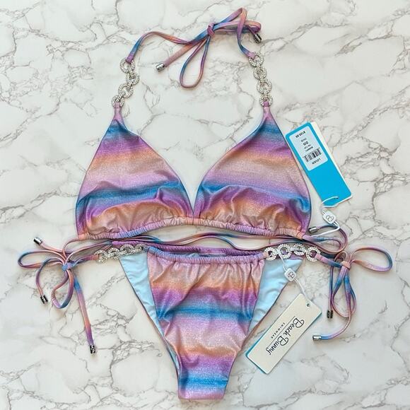 Beach Bunny Lover Triangle Top & Lover Tie Side Thong - Dawn Ombre $240 - Picture 10 of 12